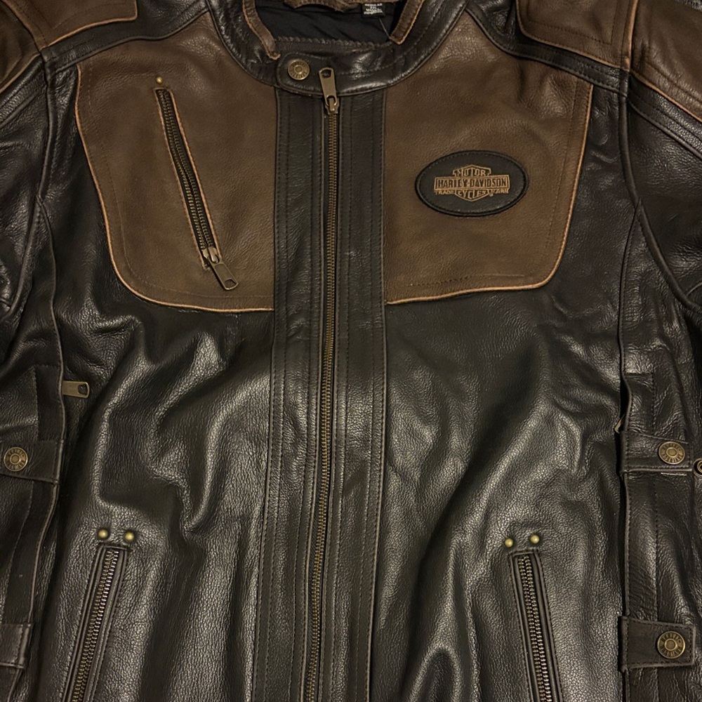 Harley-Davidson Black and Brown Two-Tone Leather Bomber Jacket